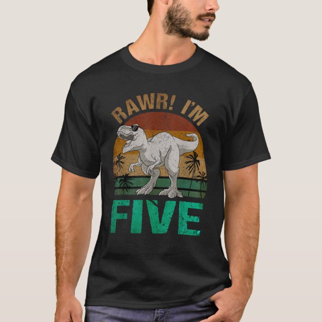 Rawi I m Five 5th Birthday T rex Dinosaurus Saurus T-Shirt (Vorderseite)