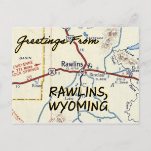 Rawlins WY Vintag Map Postkarte