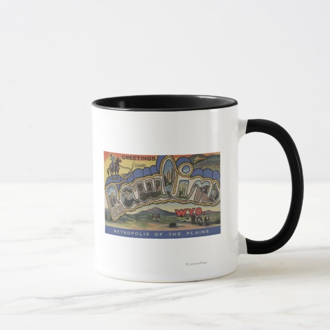 Rawlins, Wyoming - Große Buchstabenszenen Tasse (Rechts)
