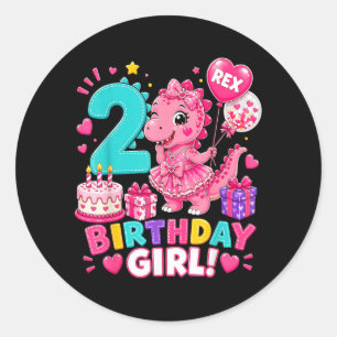 Rawr 2 Two Rex Rosa Dinosaurier 2. Geburtstag Mädc Runder Aufkleber