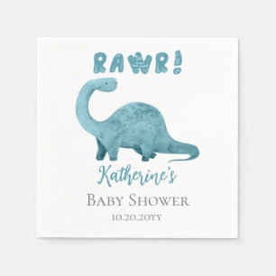 Rawr Aquamarin Blue Dinosaur Boy Baby Shower Napki Serviette