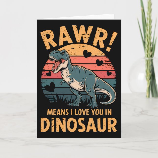 Rawr bedeutet ich liebe dich in Dinosaurier Vintag Karte (Vorderseite)