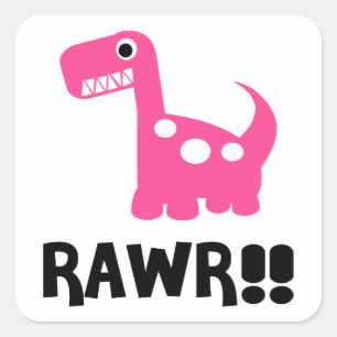 Rawr Dino Pink Quadratischer Aufkleber