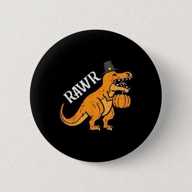 Rawr Dino Trex Pumpkin Erntedank Fall Kleinkind B Button (Vorderseite)