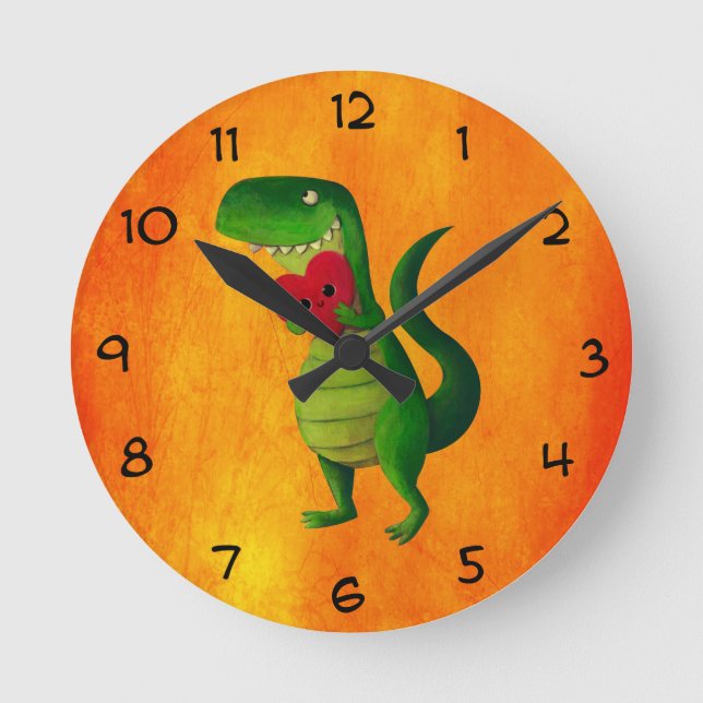 RAWR Dinosaurier-Liebe Runde Wanduhr (Vorderseite)