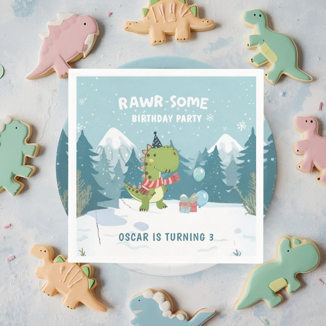 RAWR-Einige Dino Winter Geburtstagsparty Serviette (Von Creator hochgeladen)