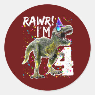 Rawr I m 4 4. Geburtstag T Rex Dinosaur Party Runder Aufkleber