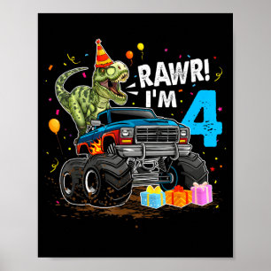 Rawr ich bin 4 4. Geburtstag T Rex Dinosaurier Lus Poster