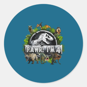 Rawr ich bin 4 4. Geburtstag T Rex Dinosaurier Lus Runder Aufkleber
