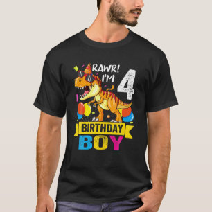 Rawr Ich bin 4th Birthday Boy Dinosaur T Rex 4 Yea T-Shirt