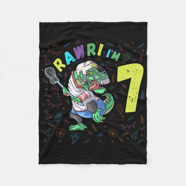 Rawr ich bin 7 Dinosaurier T-rex 7 Jahre alter Jun Fleecedecke (Vorderseite)