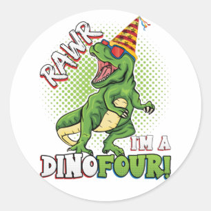 Rawr ich bin Dinofour 4. Geburtstag Dinosaurier Cl Runder Aufkleber