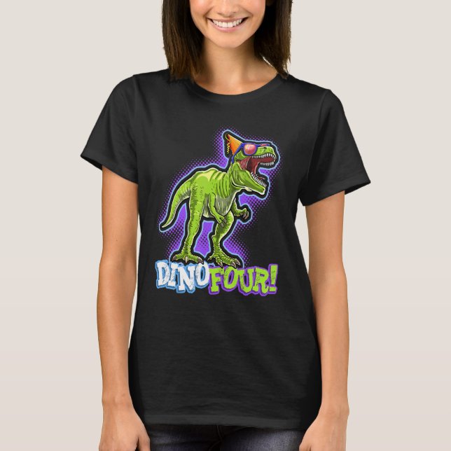 Rawr Ich bin Dinofour Rex Dinosaurier 4. Geburtsta T-Shirt (Vorderseite)