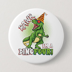 Rawr ich bin ein Dinofour 4. Geburtstag Dinosaurie Button