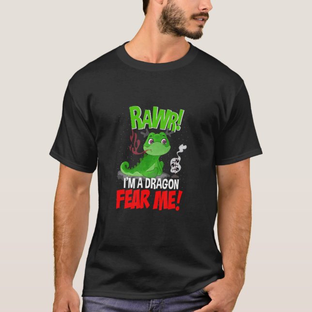 Rawr ich bin ein Drachenfantasiewesen Niedliche Ku T-Shirt (Vorderseite)