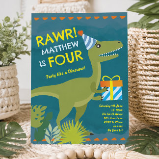 Rawr, ich bin vier Dinosaurier-Junge-Geburtstagsei Einladung