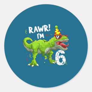 Rawr ich habe 6 6. Geburtstag T-Rex Dinosaurier Lu Runder Aufkleber
