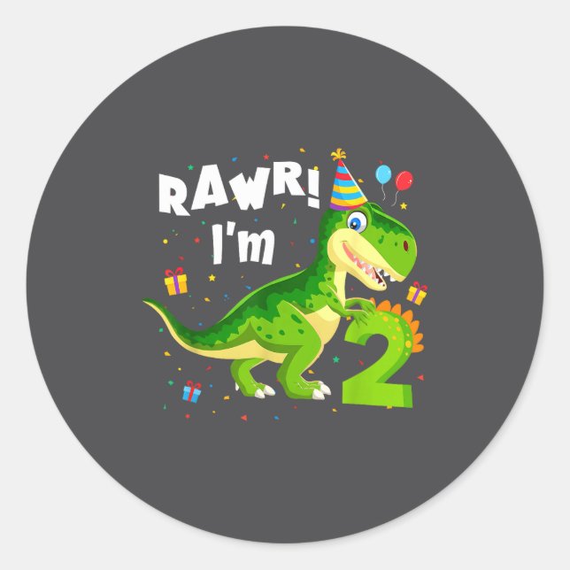 Rawr I'm 2 2nd Birthday T Rex Dinosaur Funny Party Runder Aufkleber (Vorderseite)