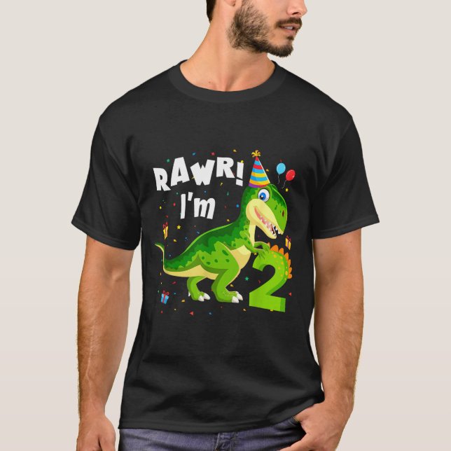 Rawr I'm 2 2nd Birthday T Rex Dinosaur Funny Party T-Shirt (Vorderseite)