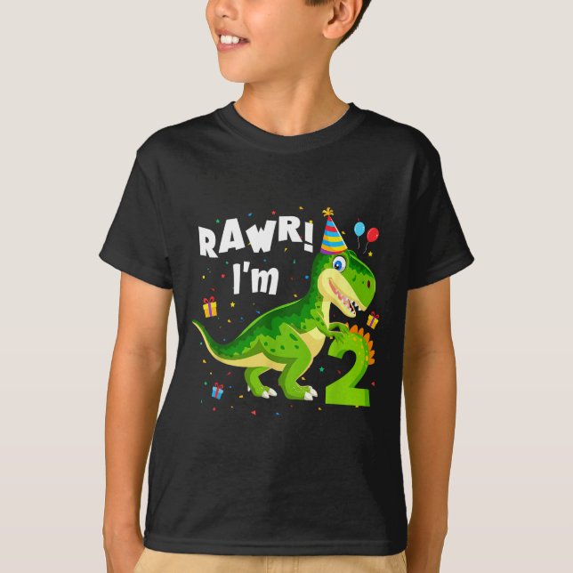 Rawr I'm 2 2nd Birthday T Rex Dinosaur Funny Party T-Shirt (Vorderseite)