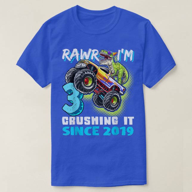 Rawr I'm 3 Monster Truck Dinosaur 3rd Birthday Par T-Shirt (Design vorne)