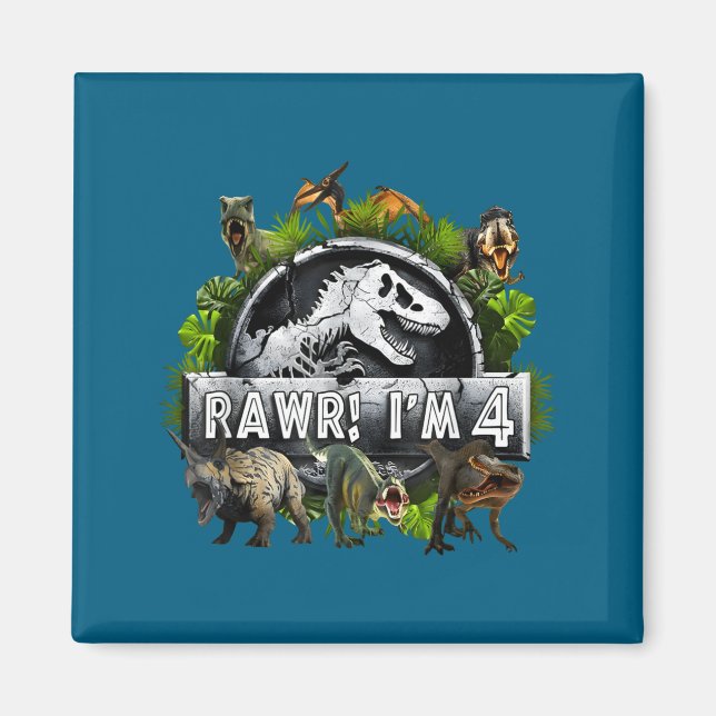 Rawr I'm 4 4th Birthday T Rex Dinosaur Funny Party Magnet (Vorne)