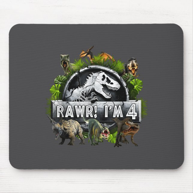 Rawr I'm 4 4th Birthday T Rex Dinosaur Funny Party Mousepad (Vorne)