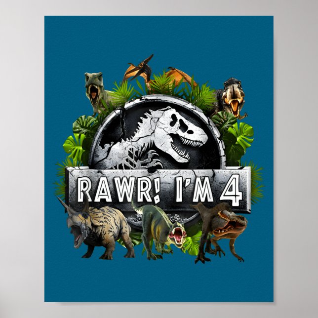 Rawr I'm 4 4th Birthday T Rex Dinosaur Funny Party Poster (Vorne)