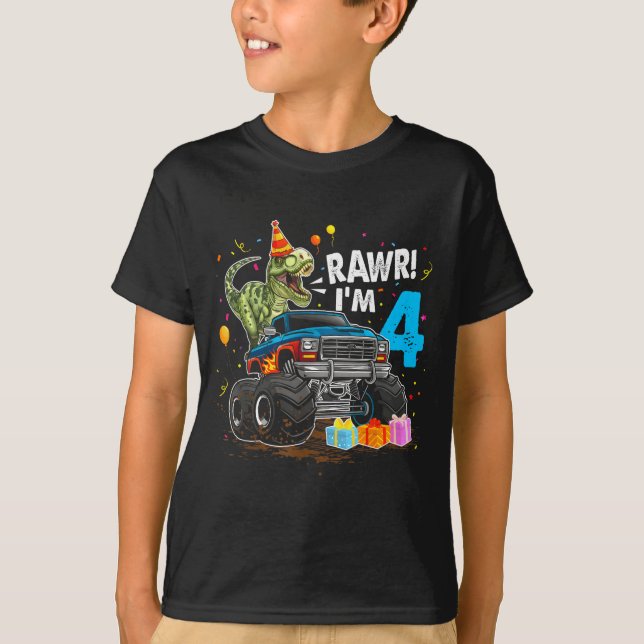 Rawr I'm 4 4th Birthday T Rex Dinosaur Funny Party T-Shirt (Vorderseite)