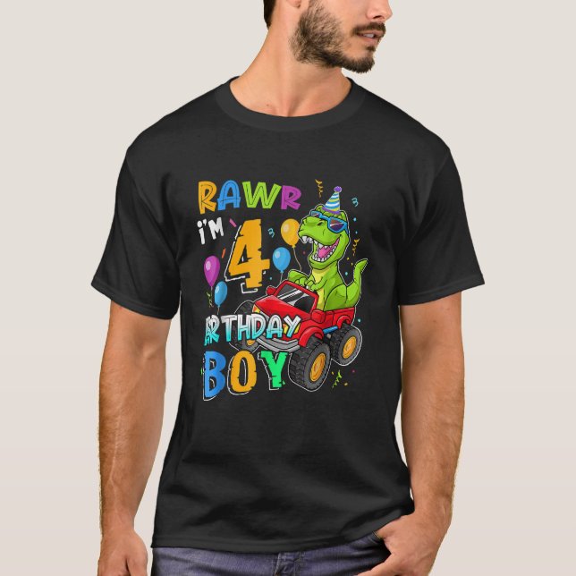 Rawr Im 4th Birthday Boy 4 Year Old Dinosaur Monst T-Shirt (Vorderseite)