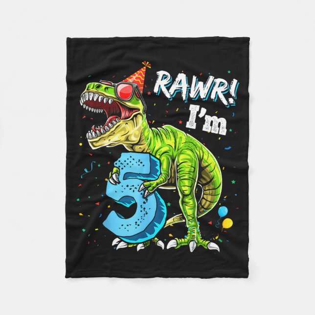 Rawr I'm 5 5th Birthday T Rex Dinosaur Funny Party Fleecedecke (Vorderseite)