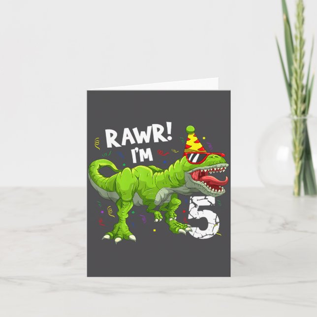 Rawr I'm 5 5th Birthday T Rex Dinosaur Funny Party Karte (Vorderseite)