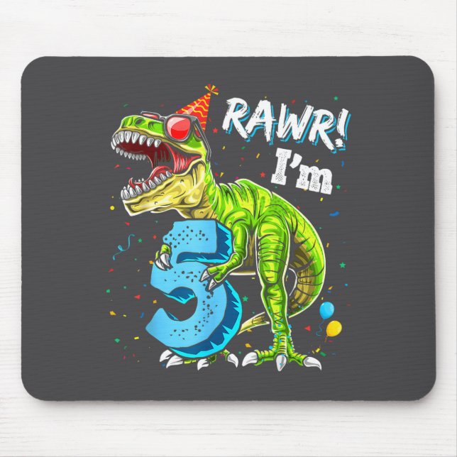 Rawr I'm 5 5th Birthday T Rex Dinosaur Funny Party Mousepad (Vorne)