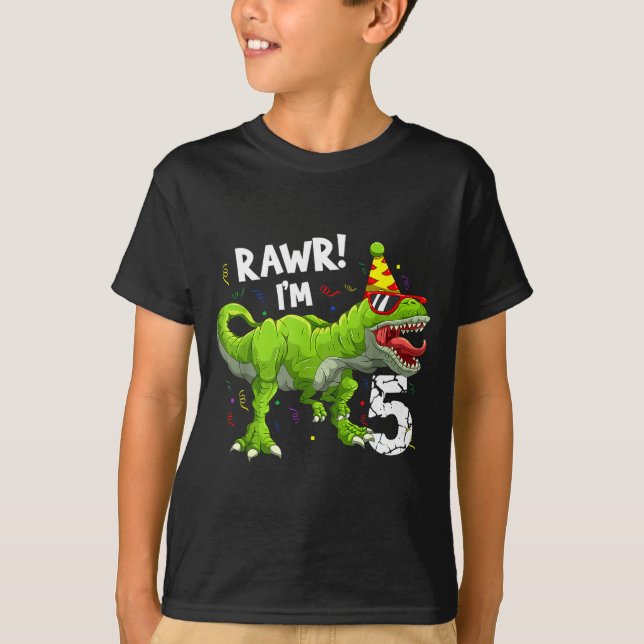 Rawr I'm 5 5th Birthday T Rex Dinosaur Funny Party T-Shirt (Vorderseite)