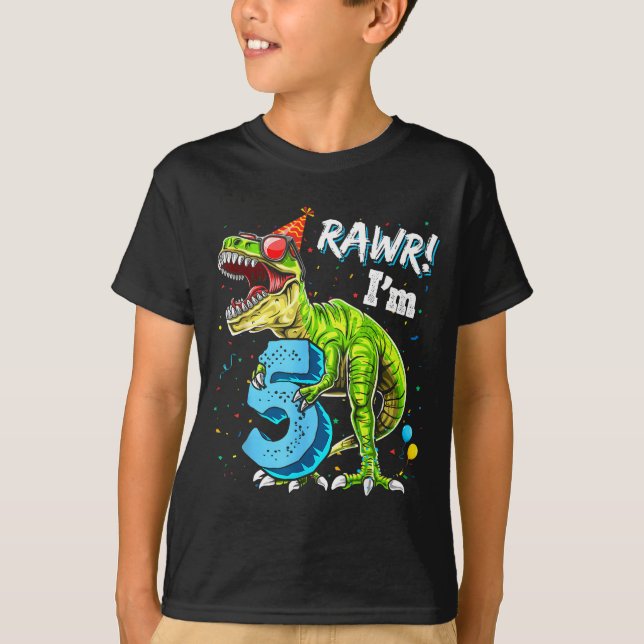 Rawr I'm 5 5th Birthday T Rex Dinosaur Funny Party T-Shirt (Vorderseite)