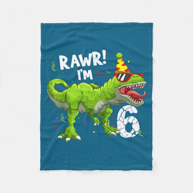 Rawr I'm 6 6th Birthday T Rex Dinosaur Funny Party Fleecedecke (Vorderseite)