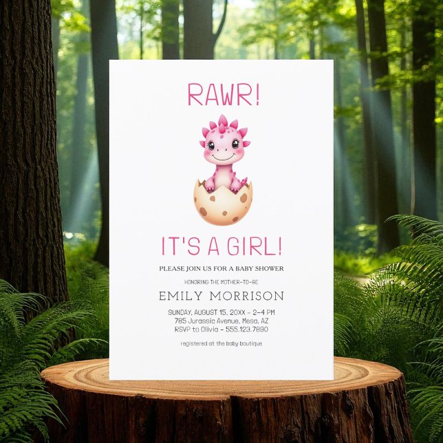 Rawr It's a Girl Cute Dinosaur Baby Shower Einladung (Von Creator hochgeladen)