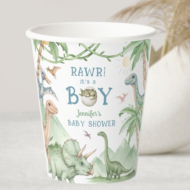 Rawr Junge Dinosaurier-Baby-Party Pappbecher (Von Creator hochgeladen)