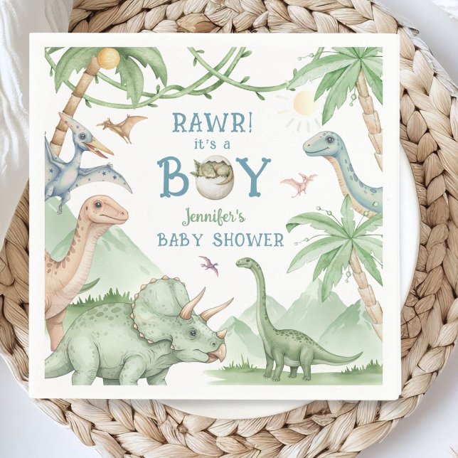 Rawr Junge Dinosaurier Baby Shower Papier Serviette (Von Creator hochgeladen)