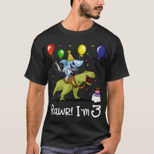 Rawr Kinder 3. Geburtstag Hai Reitet T-Rex Dinosau T-Shirt