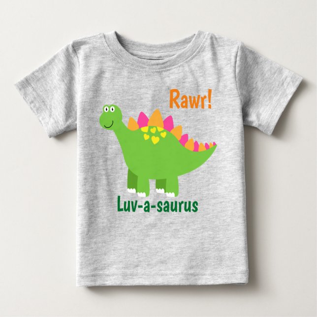 Rawr! Luv-a-saurus Baby Junge grüner Dinosaurier Baby T-shirt (Vorderseite)