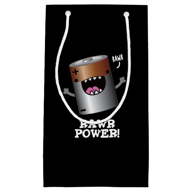 Rawr Power Funny Battery Pun Dark BG Kleine Geschenktüte (Vorderseite)