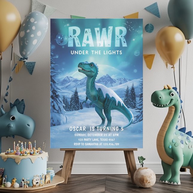 RAWR Unter den Lichtern Dinosaurier Winter Geburts Einladung (Von Creator hochgeladen)