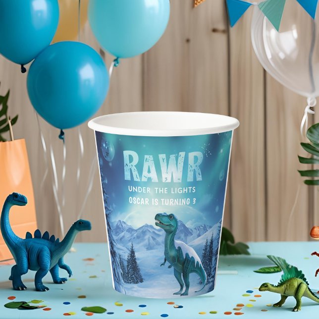 RAWR Unter den Lichtern Dinosaurier Winter Geburts Pappbecher (Von Creator hochgeladen)