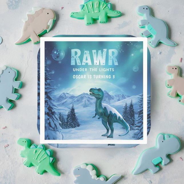 RAWR Unter den Lichtern Dinosaurier Winter Geburts Serviette (Von Creator hochgeladen)