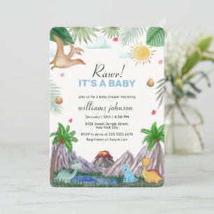 Rawr Vulkan Berg Wald Dinosaurier Baby Shower Einladung