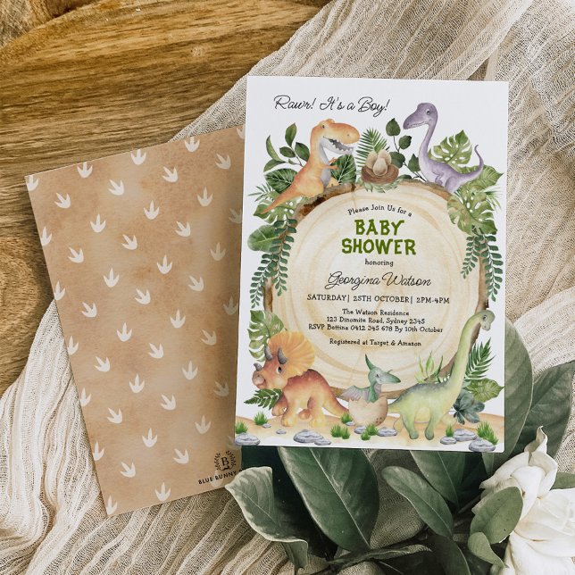 RAWR! Wasserfarbe Dinosaurier Baby Shower Boy Einladung (Von Creator hochgeladen)