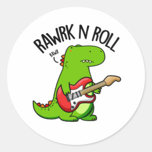 Rawrk and Roll Funny Rocker Dinosaur Pub Runder Aufkleber