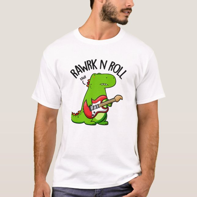 Rawrk and Roll Funny Rocker Dinosaur Pub T-Shirt (Vorderseite)