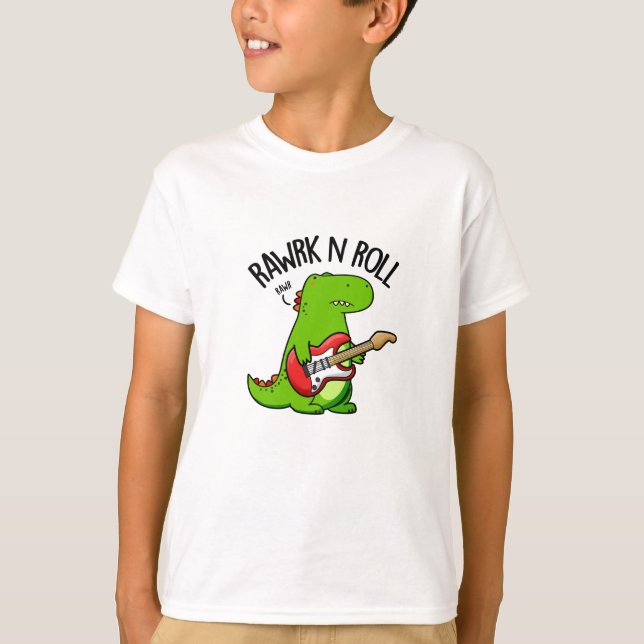 Rawrk and Roll Funny Rocker Dinosaur Pub T-Shirt (Vorderseite)